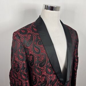 NWOT Unbranded 46R Sport Coat Paisley Red Black Shawl Collar One Button Vented